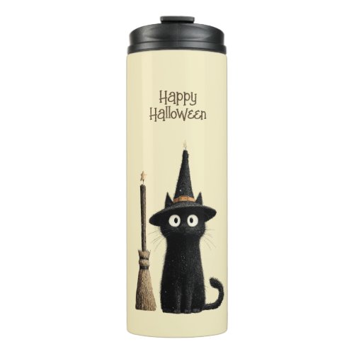 Whimsical Black Cat Happy Halloween Thermal Tumbler