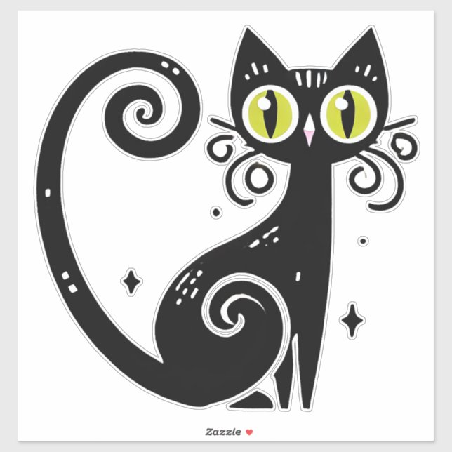 Whimsical Black Cat Illustration Sticker (Sheet)
