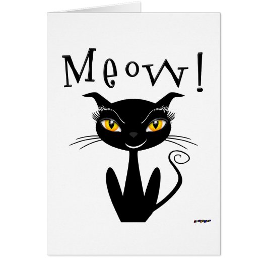 Whimsical Black Cat Meow! Cards (Front)