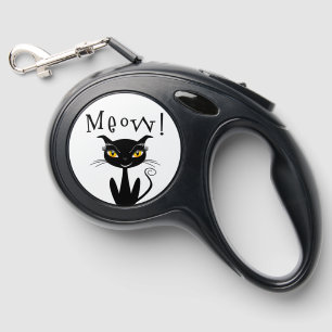 Whimsical Black Cat Meow! Retractable Pet Leash