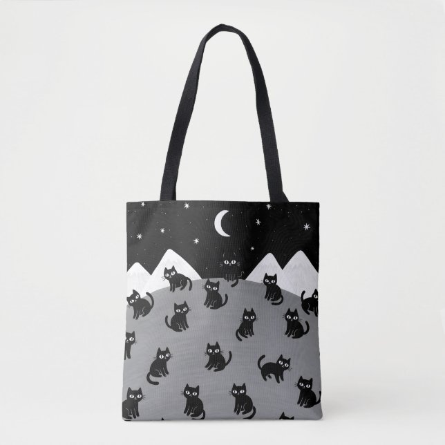 Whimsical Black Cat Night Tote Bag (Front)