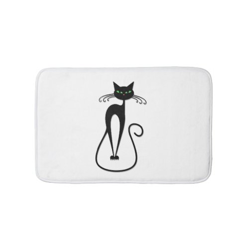 Whimsical Black Cat Piercing Green Eyes Bath Mat