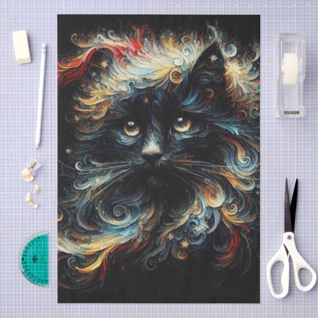 Whimsical Black Cat Santa Christmas Hat Decoupage Tissue Paper (Craft)
