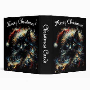 Whimsical Black Cat Santa Christmas Hat Seasonal 3 Ring Binder