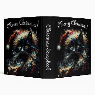 Whimsical Black Cat Santa Christmas Hat Seasonal 3 Ring Binder