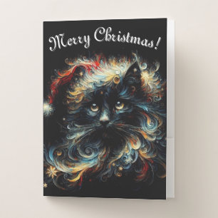 Whimsical Black Cat Santa Christmas Hat Seasonal Pocket Folder