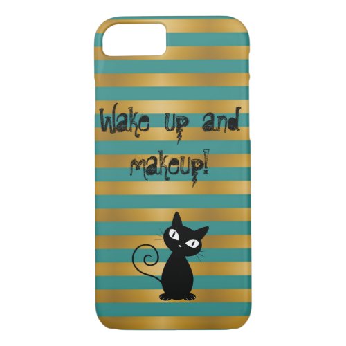 Whimsical  Black CatStriped_Wake up and makeup iPhone 87 Case