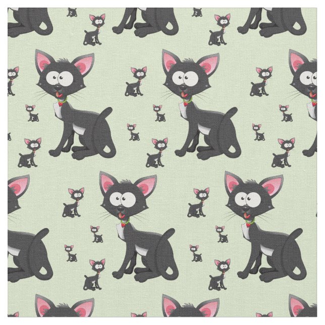 Whimsical Black Cats Fabric (Close Up)