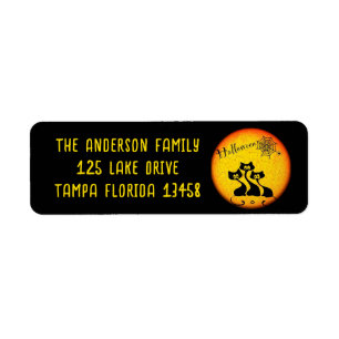 Whimsical Black Cats, Moon and Spider Web Label