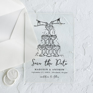 Whimsical Black Champagne Tower Save the Date Acrylic Invitations
