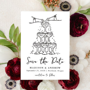 Whimsical Black Champagne Tower Save the Date Letterpress Photo Cards