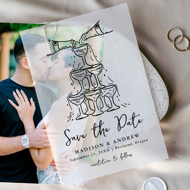 Whimsical Black Champagne Tower Save the Date Vellum Invitations (Creator Uploaded)