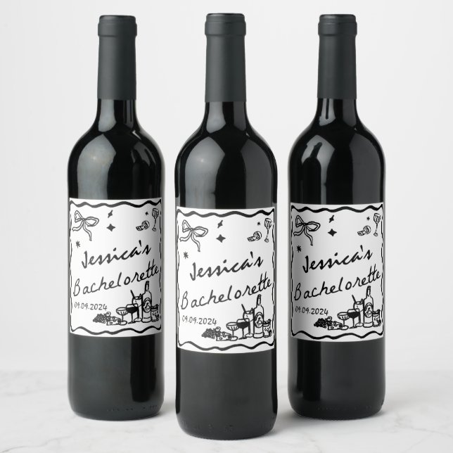 Whimsical Black Cocktail Bachelorette Weekend Wine Label (Bottles)
