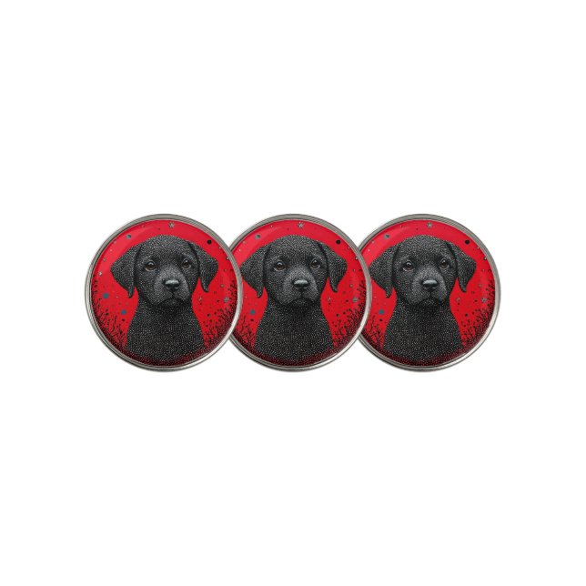 Whimsical Black Dog Golf Ball Marker (3 Up)