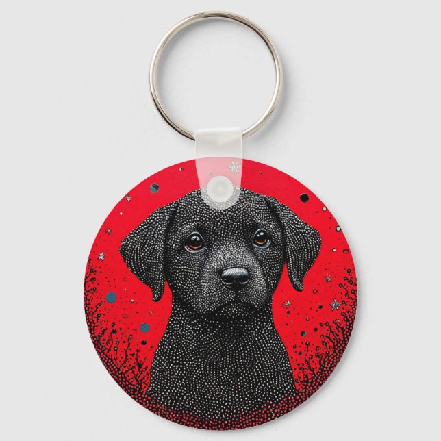 Whimsical Black Dog Keychain (Front)