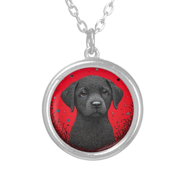 Whimsical Black Dog Silver Plated Necklace (Front)
