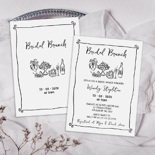 Whimsical Black Drawn Bridal Brunch Bridal Shower Invitation