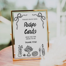 Whimsical Black Drawn Bridal Shower Recipe Sign