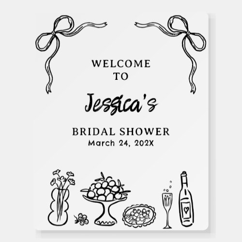 Whimsical Black Drawn Bridal Shower Welcome Board