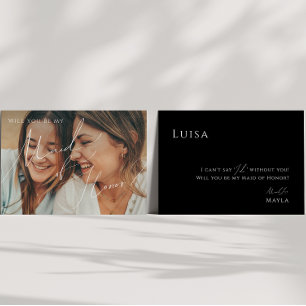 Whimsical Black Faded Photo Maid of Honor Card