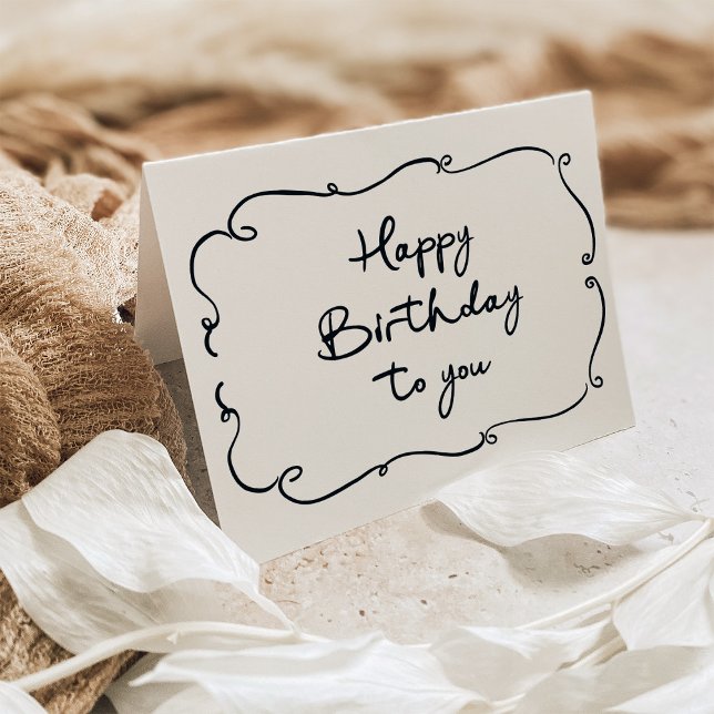 Whimsical Black Frame and Script | Happy Birthday Card (Creator Uploaded)