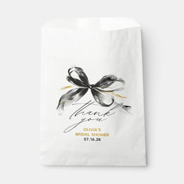 Whimsical Black Gold Bow Thank You Favor Bag (Front)
