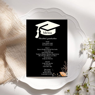 Whimsical black Graduation party dinner menu