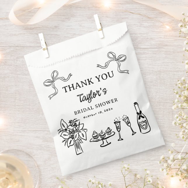 Whimsical Black Hand Drawn Bridal Shower  Favor Bag (Clipped)