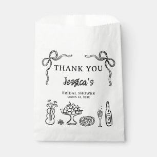 Whimsical Black Hand Drawn Bridal Shower Paper Favor Bag