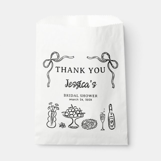 Whimsical Black Hand Drawn Bridal Shower Paper Favor Bag (Front)
