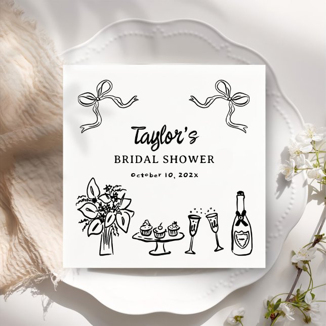 Whimsical Black Hand Drawn Bridal Shower Paper Napkins (Creator Uploaded)