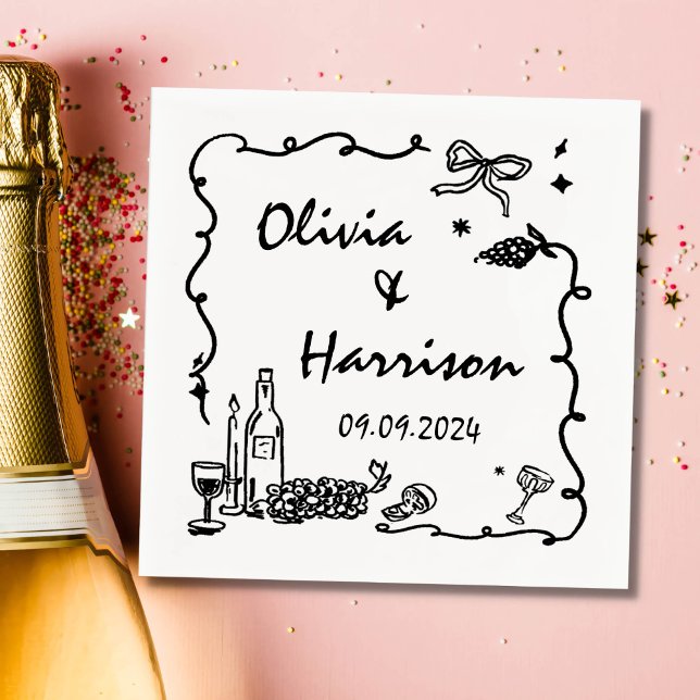 Whimsical Black Hand Drawn Wedding Napkins (Creator Uploaded)