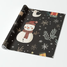Whimsical black handrawn snowman