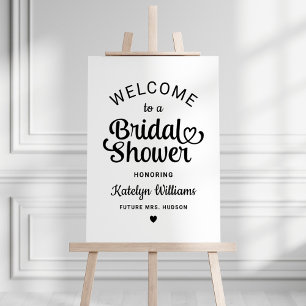 Whimsical Black Heart Script Bridal Shower Welcome Foam Board