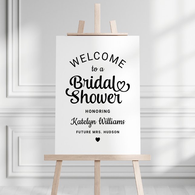 Whimsical Black Heart Script Bridal Shower Welcome Foam Board (Creator Uploaded)