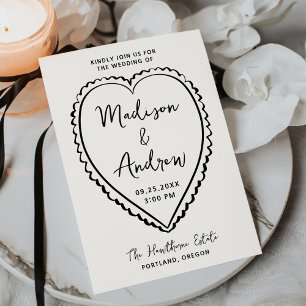 Whimsical Black Heart Wedding Invitation