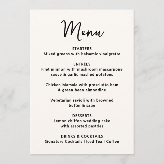 Whimsical Black Heart Wedding Menu (Front)