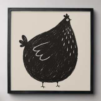 Whimsical Black Hen Art Print | Minimalist Farmhou Peel And Stick Photo Tile