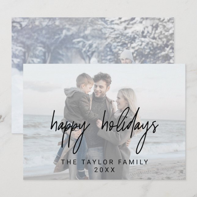 Whimsical Black Holidays 2 Horizontal Photos Holiday Card (Front/Back)