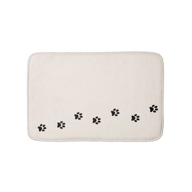 Whimsical Black Kitty Paw Print Ivory Bath Mat (Front)