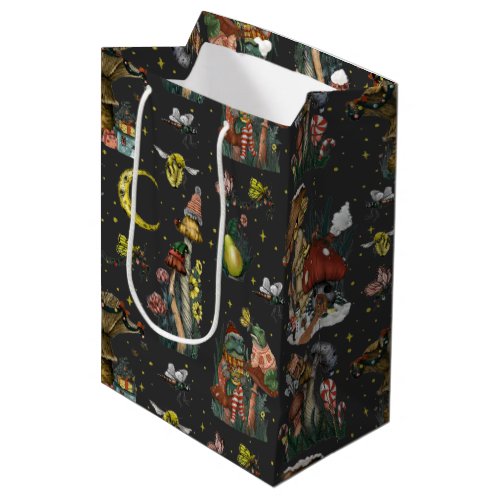 Whimsical Black Mushroom Merry Christmas Goth Medi Medium Gift Bag