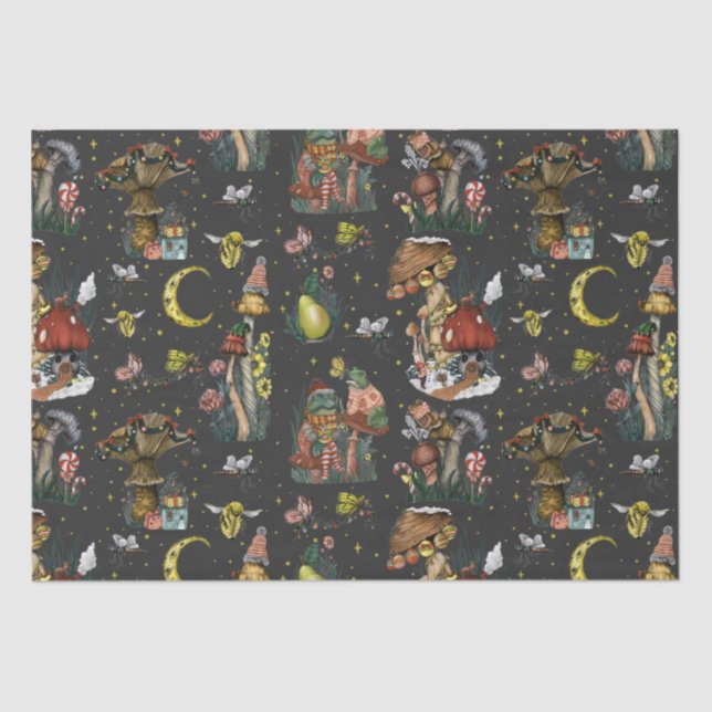 Whimsical Black Mushroom Merry Christmas Goth Tissue Paper (Front)