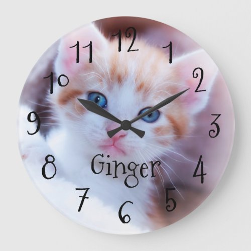 Whimsical Black Numbers Personalized Family Photo Large Clock
