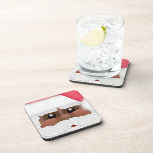 Whimsical Black or African American Santa Claus Drink Coaster (Right Side)