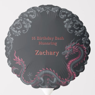 Whimsical Black Red Dragon Damask Sweet 16 Bash Balloon