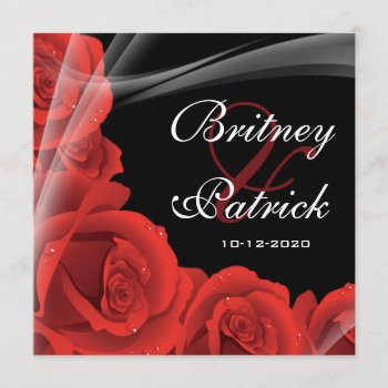 Whimsical Black & Red Rose Wedding Invitations by natureprints at Zazzle