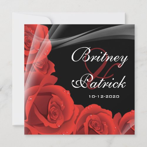 Whimsical Black &amp; Red Rose Wedding Invitations