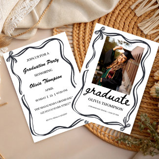 Whimsical Black Ribbon Custom Graduation Party  Announcement