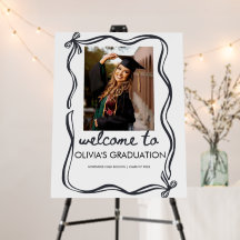 Whimsical Black Ribbon Graduation Welcom Sign