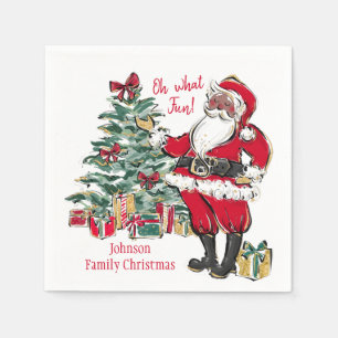 Whimsical Black Santa Claus Holiday Paper Napkins